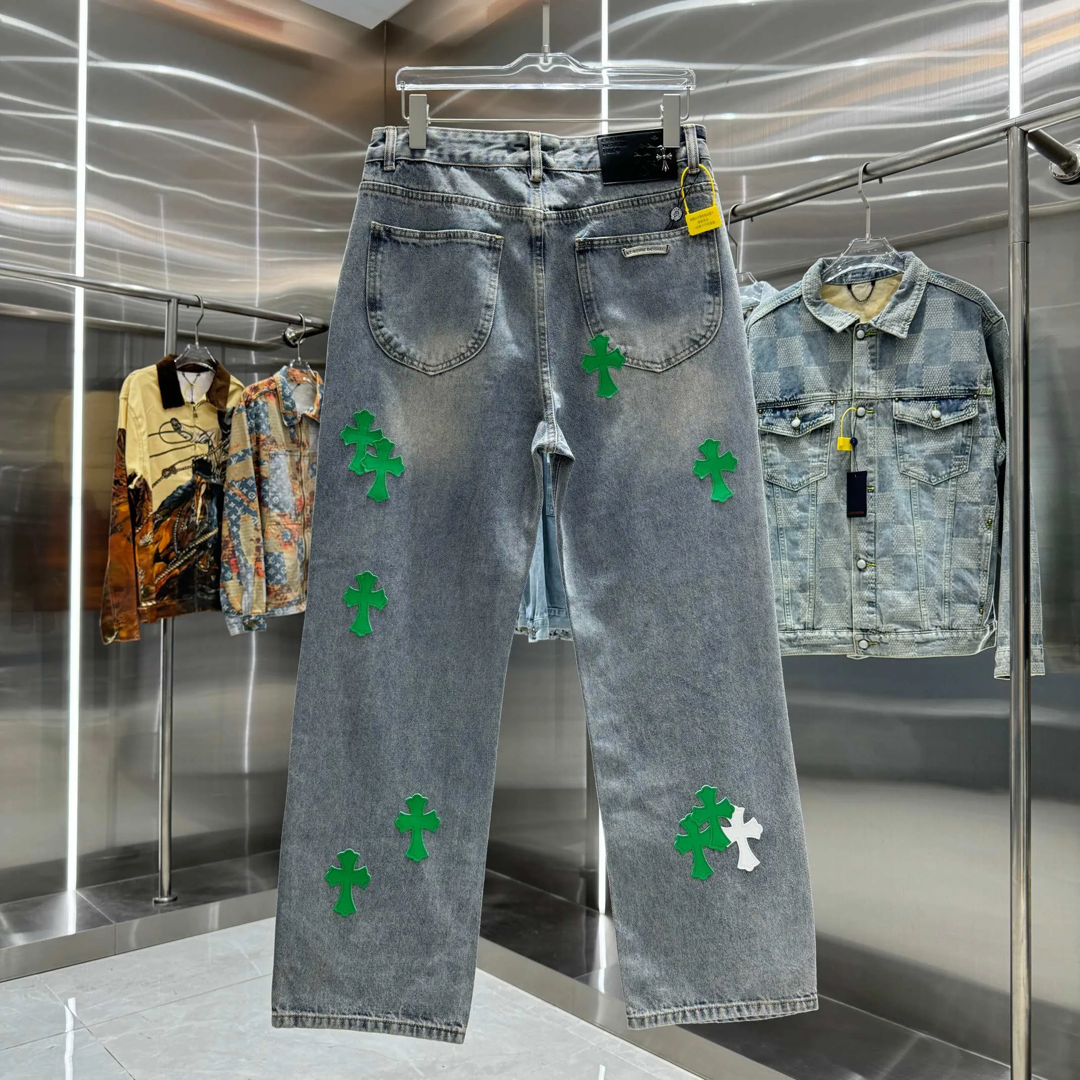 🅿️270 Crow Heart Cross logo + printed logo jeans 2025 latest product, original goods, washed casual jeans, imported original washed stretch fabric, comfortable and elastic, original hardware accessories decorated with logo, super correct version, extremely high grade, counter quality, fashionable and stylish upper body. The printing adopts imported foam printing, customized buttons, YKK zippers. The complete set of accessories is customized by molding. Color: blue Size: S-XXL 28 30 32 34 36 code